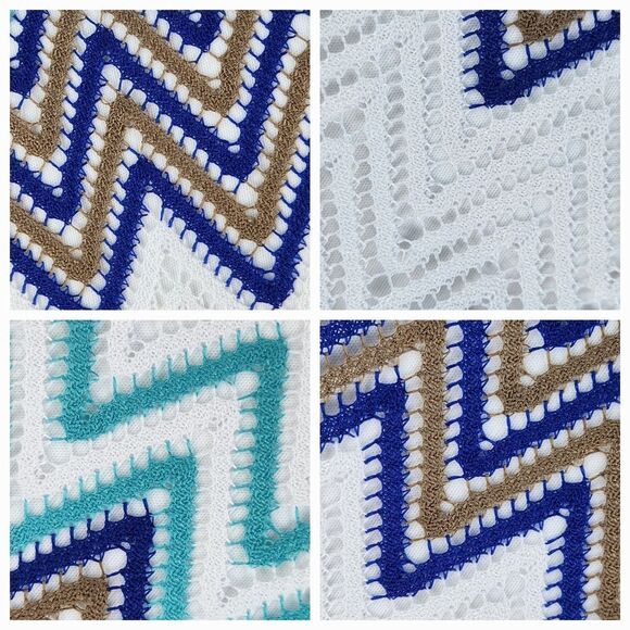 🔹️Zac & Rachel White & Blue Chevron Print Lace Knit Skirt Medium - Picture 6 of 12